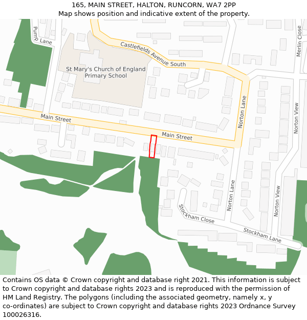 165, MAIN STREET, HALTON, RUNCORN, WA7 2PP: Location map and indicative extent of plot