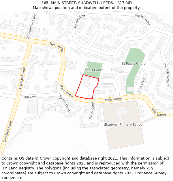 165, MAIN STREET, SHADWELL, LEEDS, LS17 8JD: Location map and indicative extent of plot