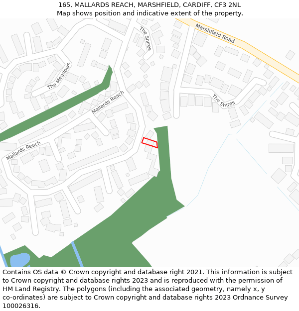 165, MALLARDS REACH, MARSHFIELD, CARDIFF, CF3 2NL: Location map and indicative extent of plot