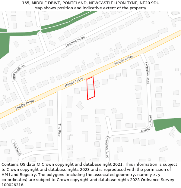 165, MIDDLE DRIVE, PONTELAND, NEWCASTLE UPON TYNE, NE20 9DU: Location map and indicative extent of plot