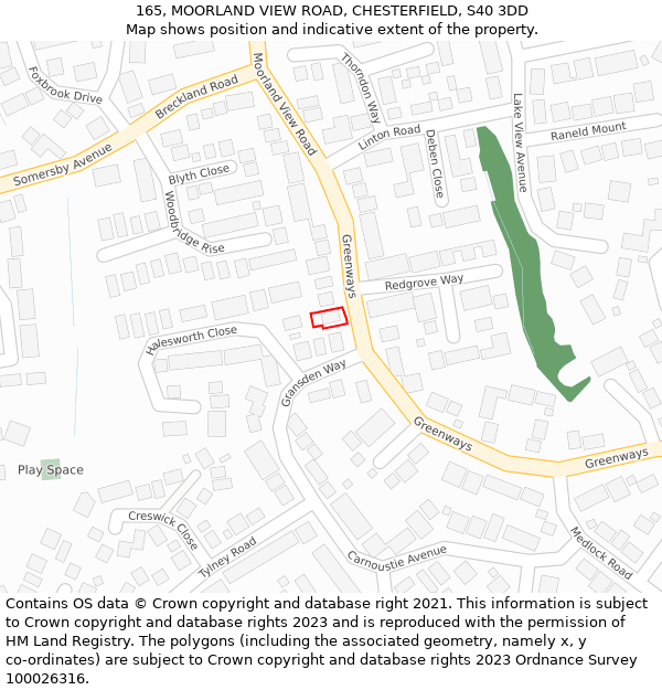 165, MOORLAND VIEW ROAD, CHESTERFIELD, S40 3DD: Location map and indicative extent of plot