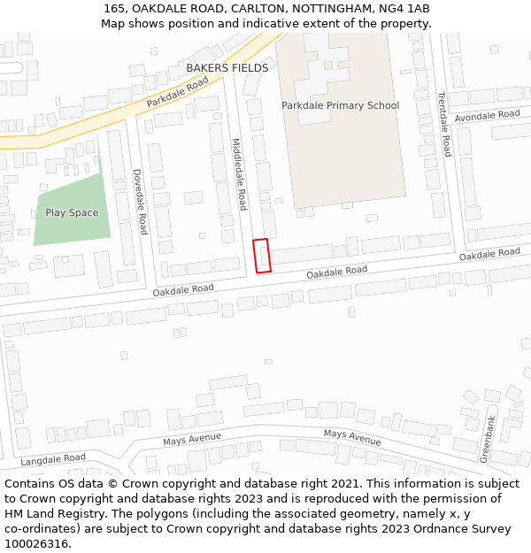 165, OAKDALE ROAD, CARLTON, NOTTINGHAM, NG4 1AB: Location map and indicative extent of plot