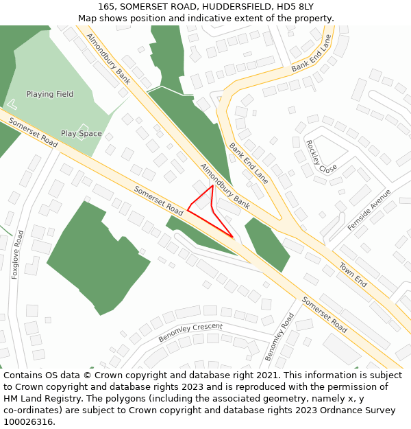 165, SOMERSET ROAD, HUDDERSFIELD, HD5 8LY: Location map and indicative extent of plot