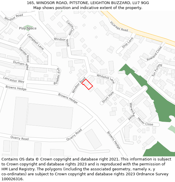 165, WINDSOR ROAD, PITSTONE, LEIGHTON BUZZARD, LU7 9GG: Location map and indicative extent of plot