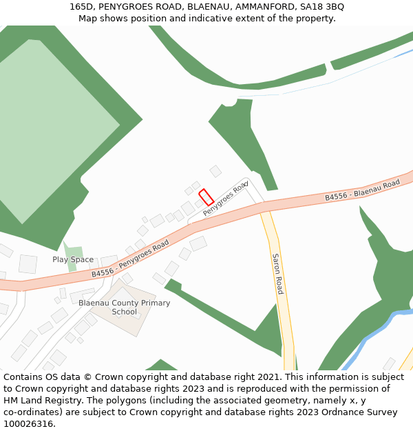 165D, PENYGROES ROAD, BLAENAU, AMMANFORD, SA18 3BQ: Location map and indicative extent of plot