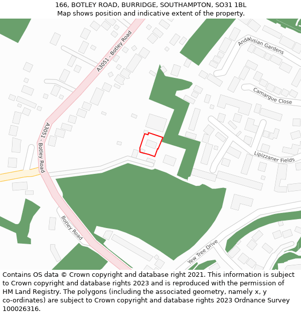 166, BOTLEY ROAD, BURRIDGE, SOUTHAMPTON, SO31 1BL: Location map and indicative extent of plot
