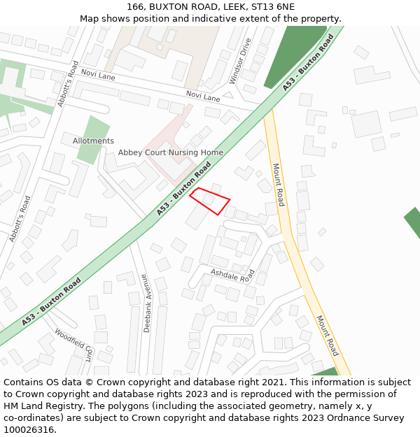 166, BUXTON ROAD, LEEK, ST13 6NE: Location map and indicative extent of plot