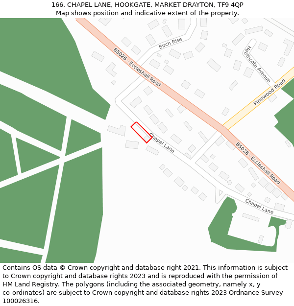 166, CHAPEL LANE, HOOKGATE, MARKET DRAYTON, TF9 4QP: Location map and indicative extent of plot