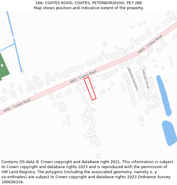 166, COATES ROAD, COATES, PETERBOROUGH, PE7 2BE: Location map and indicative extent of plot