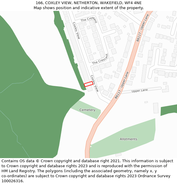166, COXLEY VIEW, NETHERTON, WAKEFIELD, WF4 4NE: Location map and indicative extent of plot