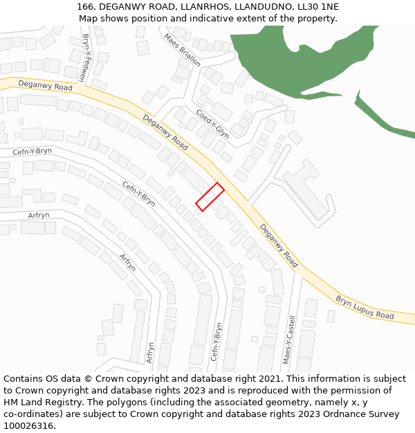 166, DEGANWY ROAD, LLANRHOS, LLANDUDNO, LL30 1NE: Location map and indicative extent of plot