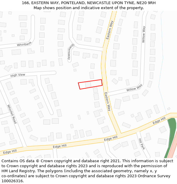 166, EASTERN WAY, PONTELAND, NEWCASTLE UPON TYNE, NE20 9RH: Location map and indicative extent of plot