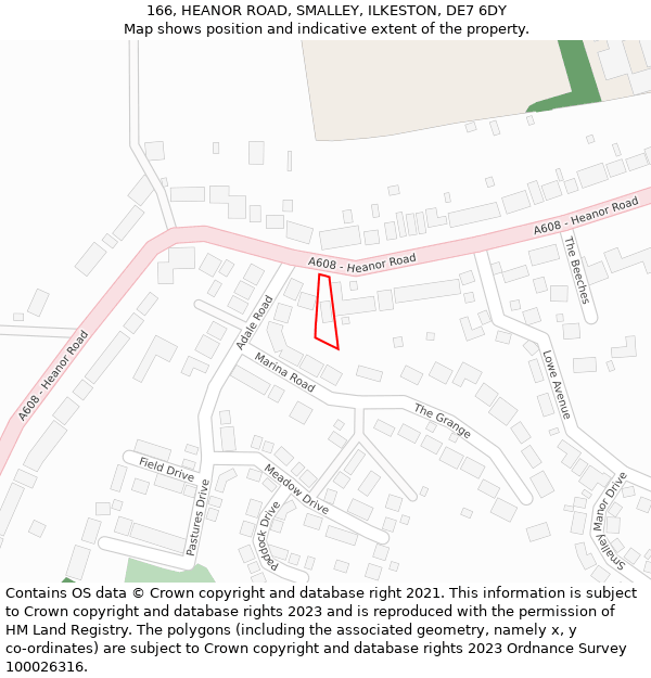 166, HEANOR ROAD, SMALLEY, ILKESTON, DE7 6DY: Location map and indicative extent of plot