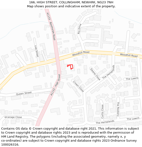 166, HIGH STREET, COLLINGHAM, NEWARK, NG23 7NH: Location map and indicative extent of plot