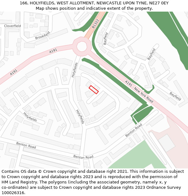 166, HOLYFIELDS, WEST ALLOTMENT, NEWCASTLE UPON TYNE, NE27 0EY: Location map and indicative extent of plot