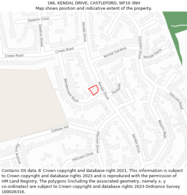 166, KENDAL DRIVE, CASTLEFORD, WF10 3NH: Location map and indicative extent of plot