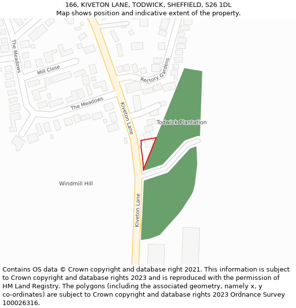 166, KIVETON LANE, TODWICK, SHEFFIELD, S26 1DL: Location map and indicative extent of plot