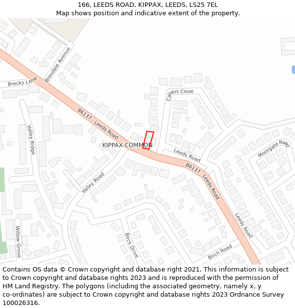 166, LEEDS ROAD, KIPPAX, LEEDS, LS25 7EL: Location map and indicative extent of plot