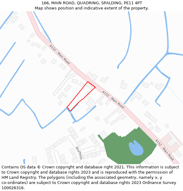 166, MAIN ROAD, QUADRING, SPALDING, PE11 4PT: Location map and indicative extent of plot