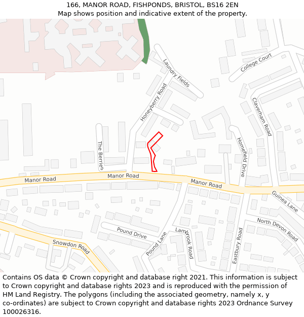 166, MANOR ROAD, FISHPONDS, BRISTOL, BS16 2EN: Location map and indicative extent of plot