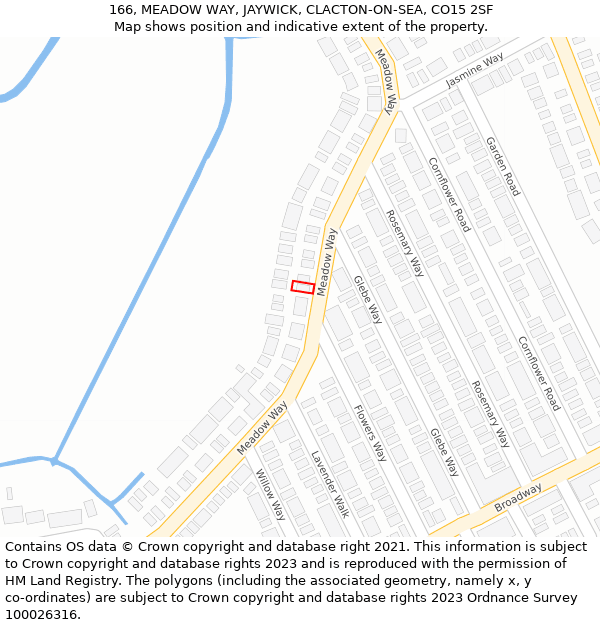 166, MEADOW WAY, JAYWICK, CLACTON-ON-SEA, CO15 2SF: Location map and indicative extent of plot