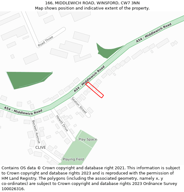 166, MIDDLEWICH ROAD, WINSFORD, CW7 3NN: Location map and indicative extent of plot