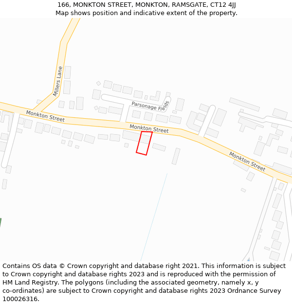 166, MONKTON STREET, MONKTON, RAMSGATE, CT12 4JJ: Location map and indicative extent of plot