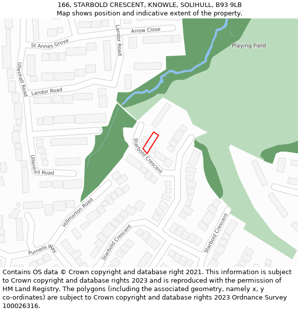 166, STARBOLD CRESCENT, KNOWLE, SOLIHULL, B93 9LB: Location map and indicative extent of plot