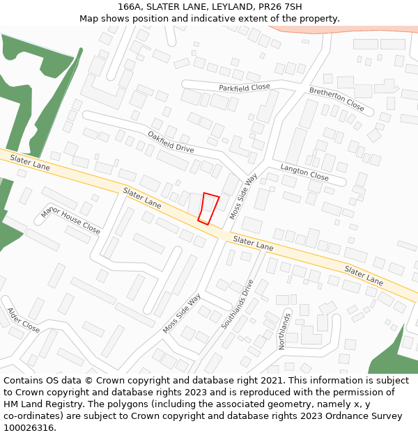 166A, SLATER LANE, LEYLAND, PR26 7SH: Location map and indicative extent of plot