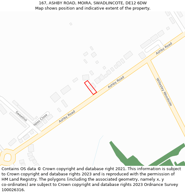 167, ASHBY ROAD, MOIRA, SWADLINCOTE, DE12 6DW: Location map and indicative extent of plot