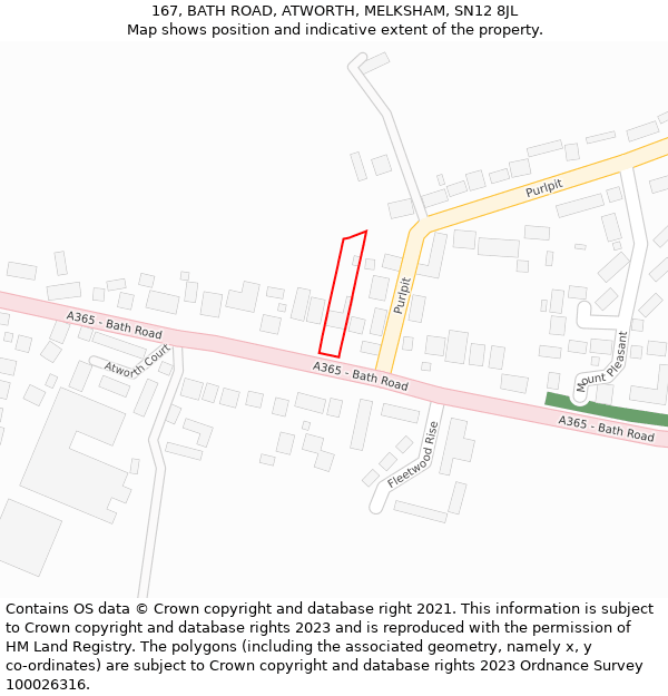 167, BATH ROAD, ATWORTH, MELKSHAM, SN12 8JL: Location map and indicative extent of plot