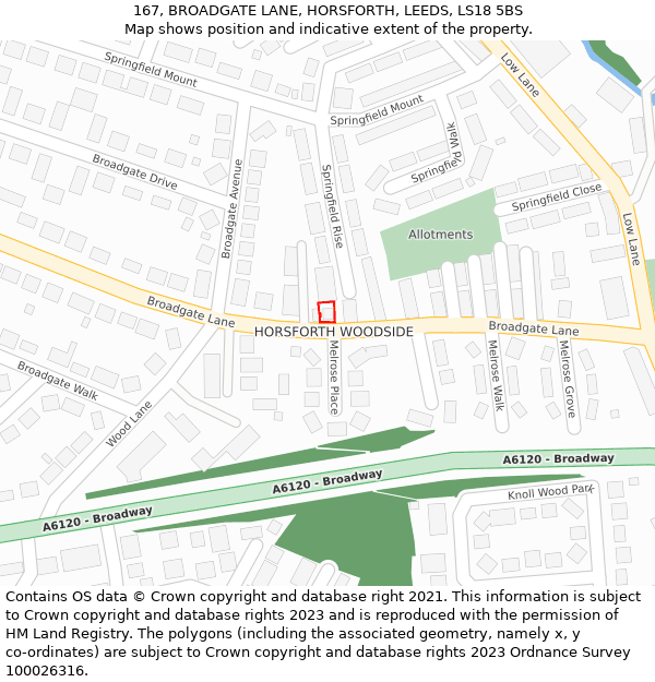 167, BROADGATE LANE, HORSFORTH, LEEDS, LS18 5BS: Location map and indicative extent of plot