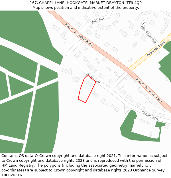 167, CHAPEL LANE, HOOKGATE, MARKET DRAYTON, TF9 4QP: Location map and indicative extent of plot