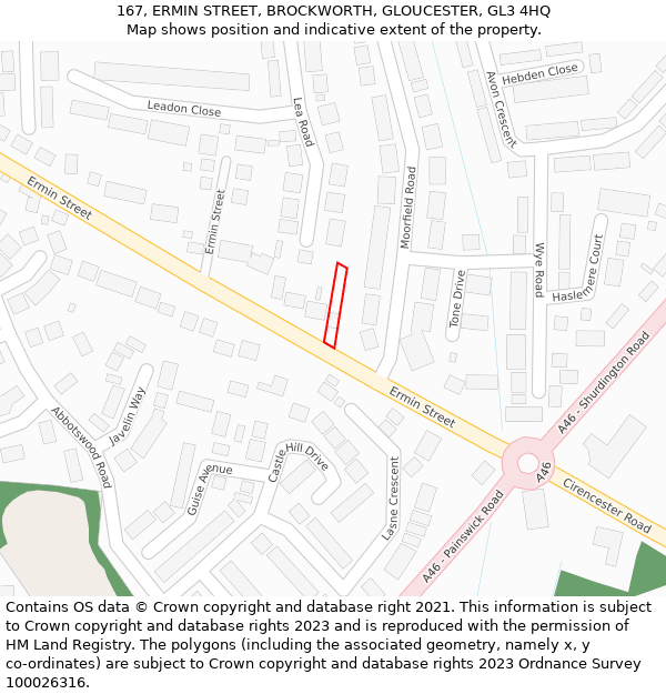 167, ERMIN STREET, BROCKWORTH, GLOUCESTER, GL3 4HQ: Location map and indicative extent of plot