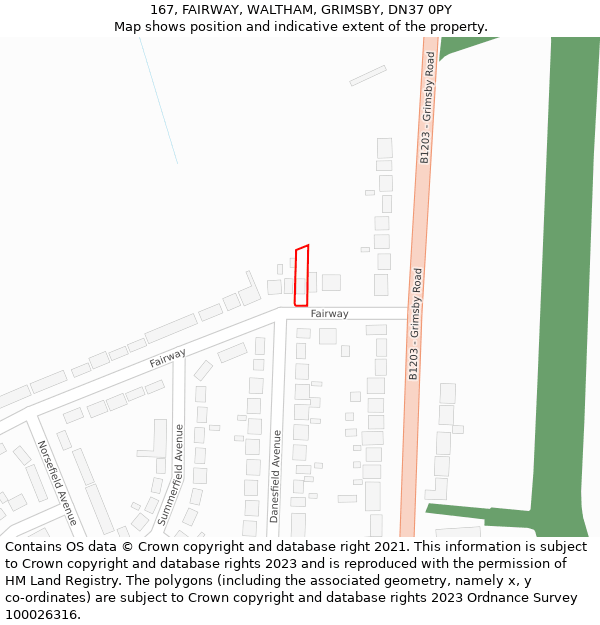 167, FAIRWAY, WALTHAM, GRIMSBY, DN37 0PY: Location map and indicative extent of plot