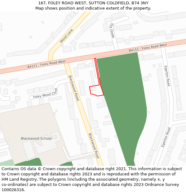 167, FOLEY ROAD WEST, SUTTON COLDFIELD, B74 3NY: Location map and indicative extent of plot