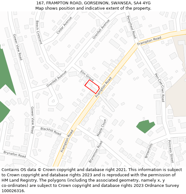 167, FRAMPTON ROAD, GORSEINON, SWANSEA, SA4 4YG: Location map and indicative extent of plot