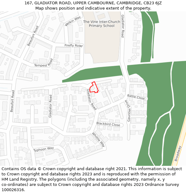 167, GLADIATOR ROAD, UPPER CAMBOURNE, CAMBRIDGE, CB23 6JZ: Location map and indicative extent of plot