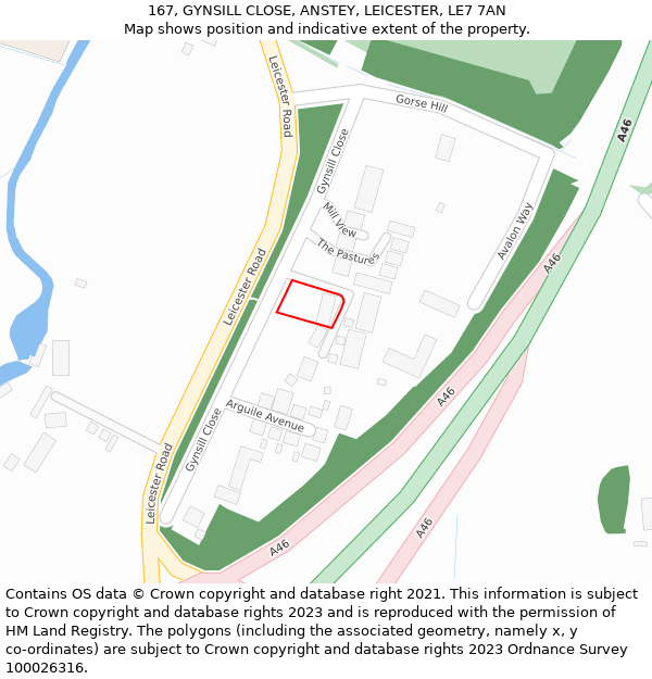167, GYNSILL CLOSE, ANSTEY, LEICESTER, LE7 7AN: Location map and indicative extent of plot