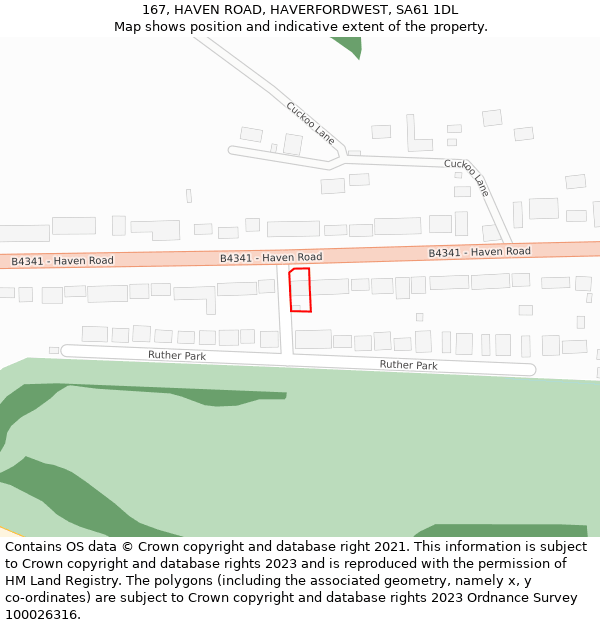 167, HAVEN ROAD, HAVERFORDWEST, SA61 1DL: Location map and indicative extent of plot