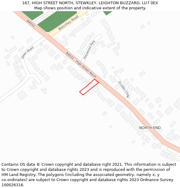 167, HIGH STREET NORTH, STEWKLEY, LEIGHTON BUZZARD, LU7 0EX: Location map and indicative extent of plot