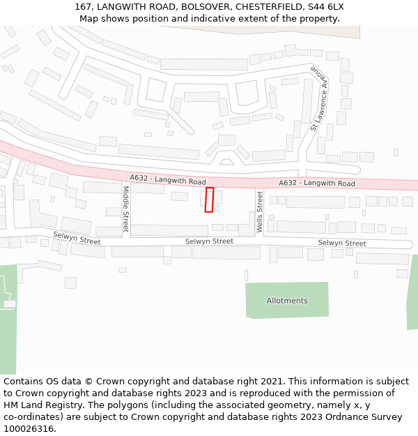 167, LANGWITH ROAD, BOLSOVER, CHESTERFIELD, S44 6LX: Location map and indicative extent of plot