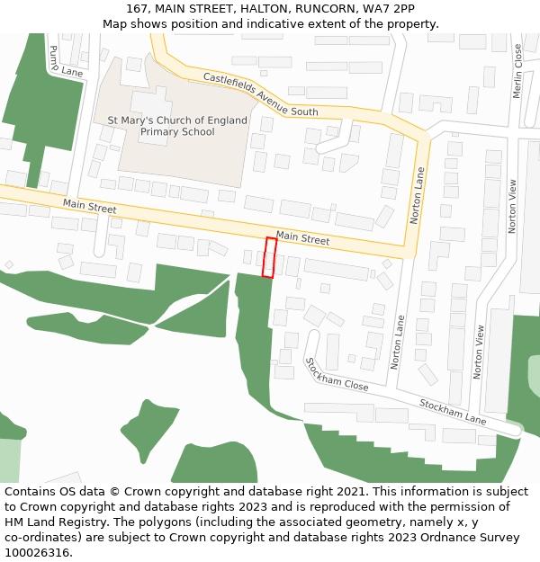 167, MAIN STREET, HALTON, RUNCORN, WA7 2PP: Location map and indicative extent of plot