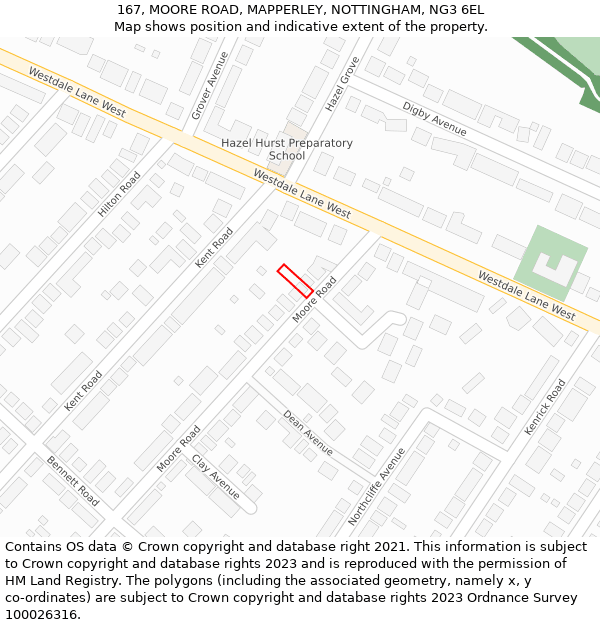 167, MOORE ROAD, MAPPERLEY, NOTTINGHAM, NG3 6EL: Location map and indicative extent of plot