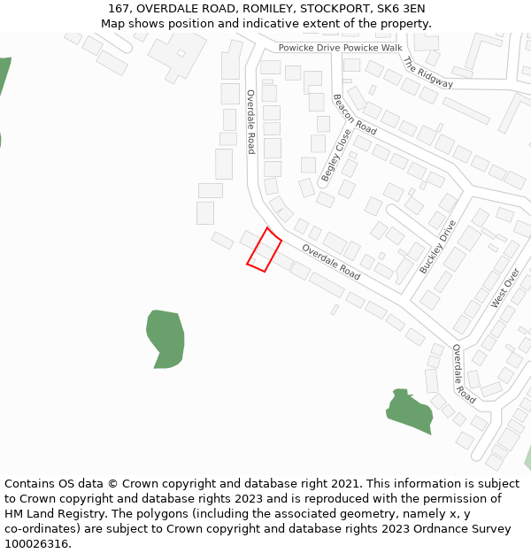 167, OVERDALE ROAD, ROMILEY, STOCKPORT, SK6 3EN: Location map and indicative extent of plot