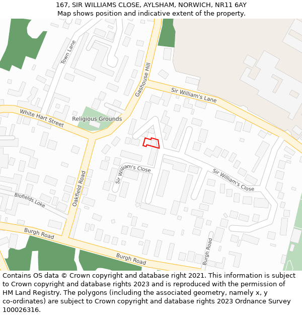 167, SIR WILLIAMS CLOSE, AYLSHAM, NORWICH, NR11 6AY: Location map and indicative extent of plot