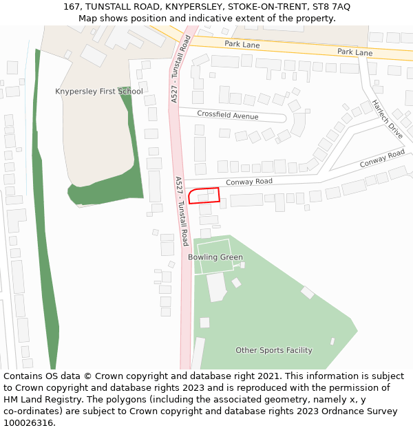 167, TUNSTALL ROAD, KNYPERSLEY, STOKE-ON-TRENT, ST8 7AQ: Location map and indicative extent of plot