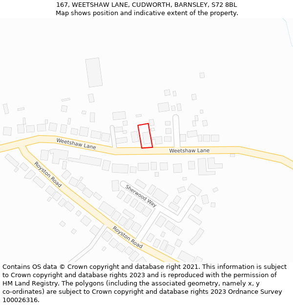 167, WEETSHAW LANE, CUDWORTH, BARNSLEY, S72 8BL: Location map and indicative extent of plot