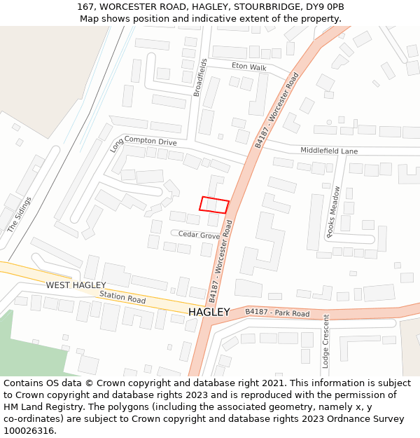 167, WORCESTER ROAD, HAGLEY, STOURBRIDGE, DY9 0PB: Location map and indicative extent of plot
