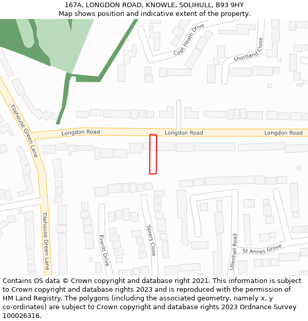 167A, LONGDON ROAD, KNOWLE, SOLIHULL, B93 9HY: Location map and indicative extent of plot